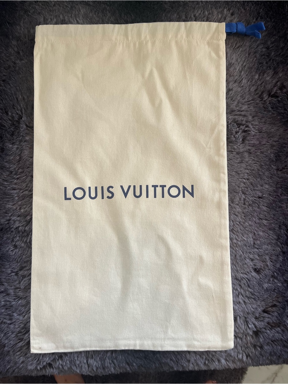 Authentic Louis Vuitton Cream Drawstring Dust Bag with Blue Accents